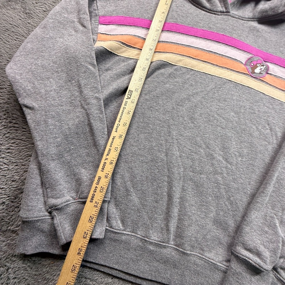 Buc-ee's Women's Fleece Hoodie NWOT Gray Striped Logo Patch L Pullover Cozy - Picture 6 of 6
